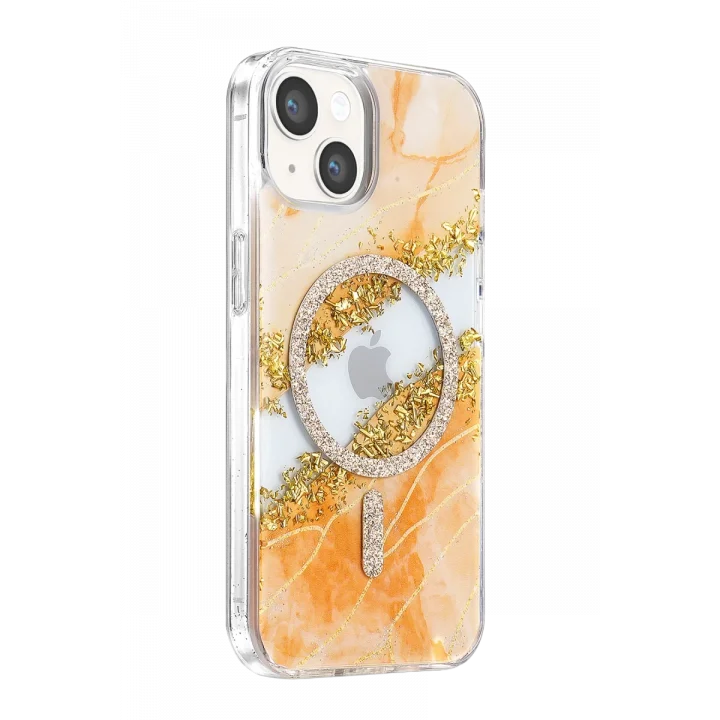Mey İthalat®   iPhone 15 Lotus Simli Magsafe Kapak - Turuncu