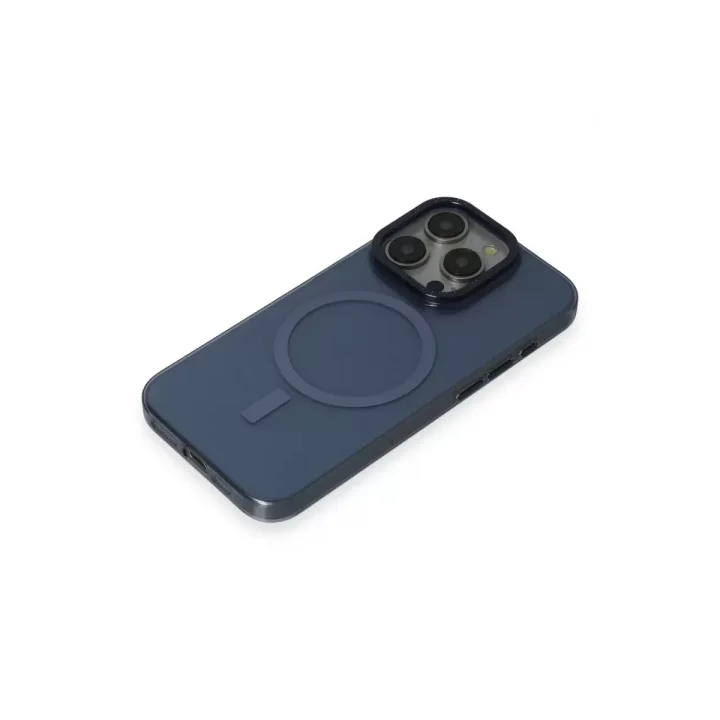 Mey İthalat®   iPhone 15 Pro Max Kılıf Anka PC Magneticsafe Sert Metal Kapak - Lacivert