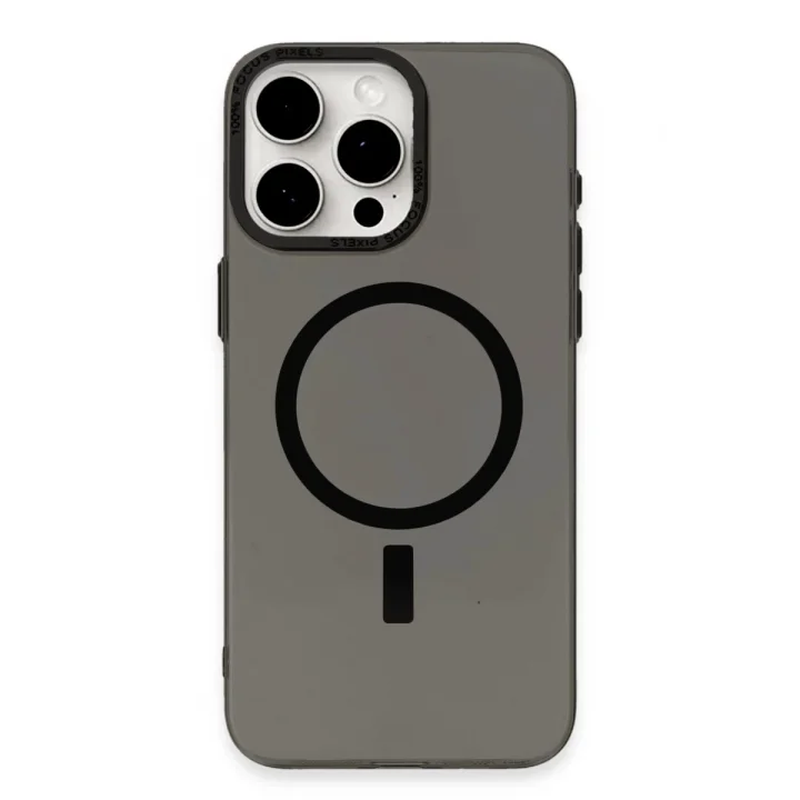 Mey İthalat®   iPhone 15 Pro Max Kılıf Anka PC Magneticsafe Sert Metal Kapak - Siyah