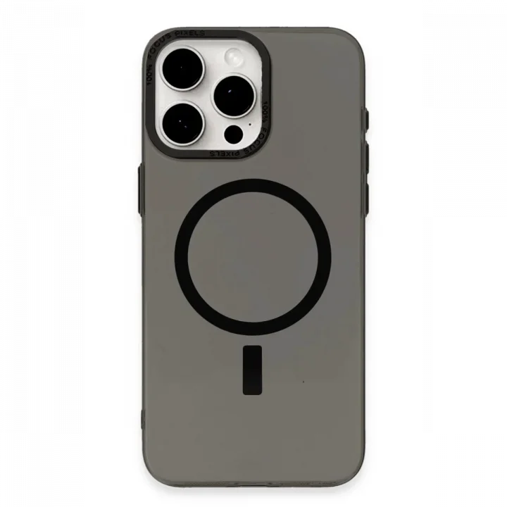 Mey İthalat®   iPhone 15 Pro Max Kılıf Anka PC Magneticsafe Sert Metal Kapak - Siyah