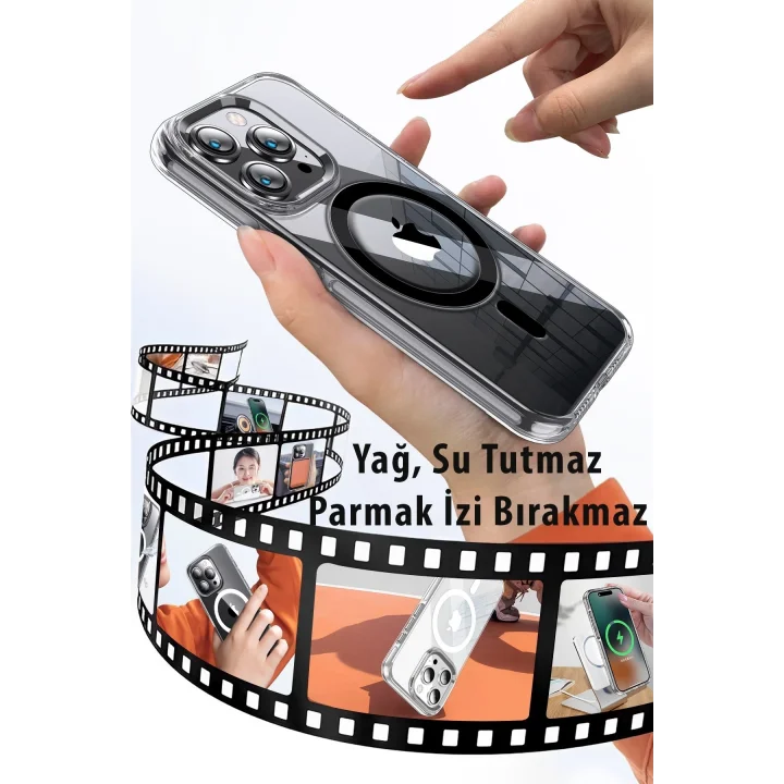 Mey İthalat®  iPhone 15 Pro Max Kılıf Crystal Magsafe Kapak - Şeffaf
