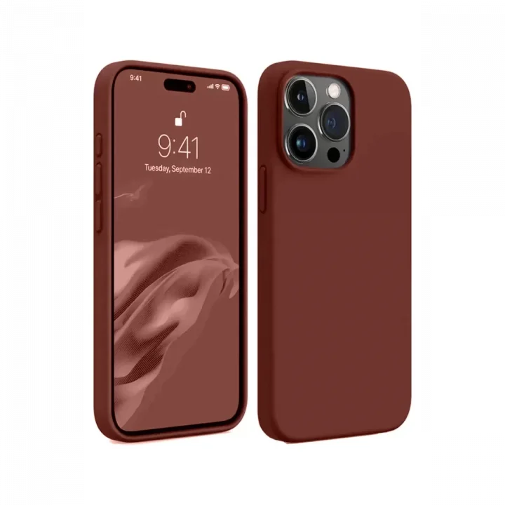 Mey İthalat®   iPhone 15 Pro Max Kılıf First Silikon - Bordo