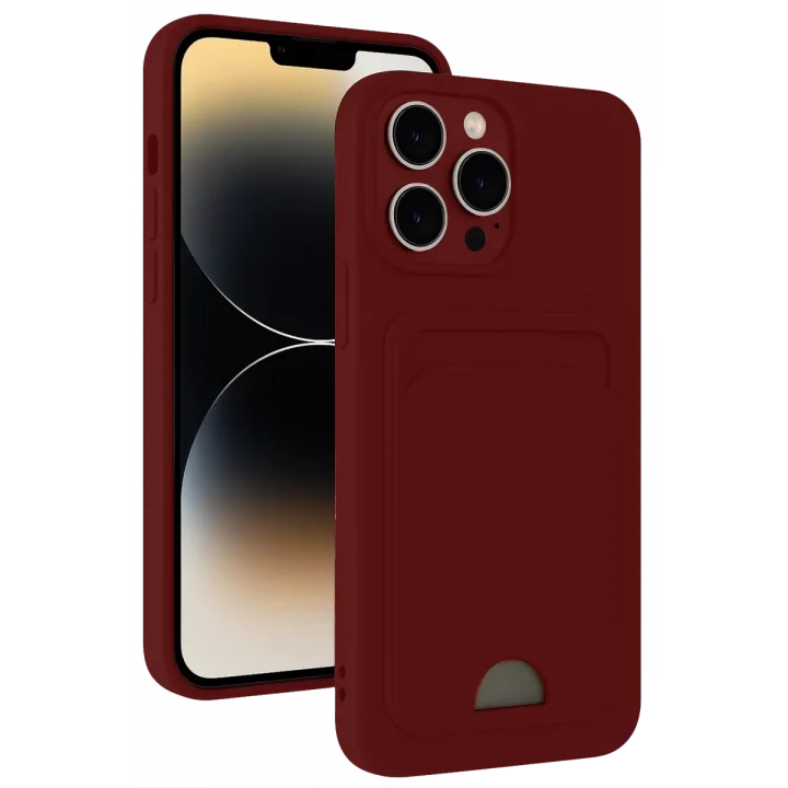 Mey İthalat®   iPhone 15 Pro Max Kılıf Kelvin Kartvizitli Silikon - Bordo