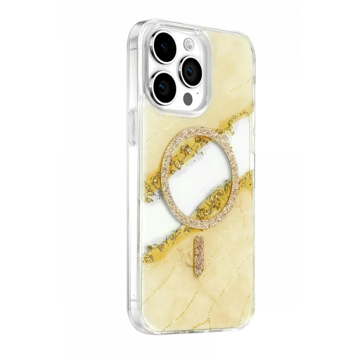Mey İthalat®   iPhone 15 Pro Max Lotus Simli Magsafe Kapak - Gümüş