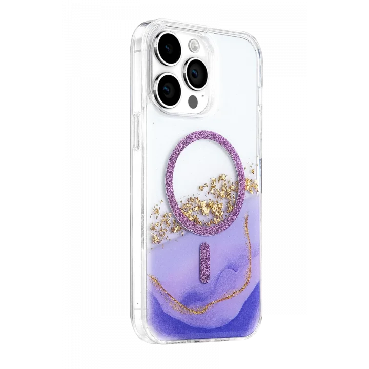 Mey İthalat®   iPhone 15 Pro Max Lotus Simli Magsafe Kapak - Mor