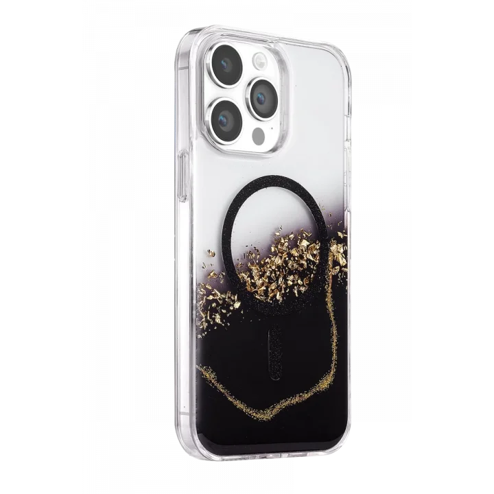 Mey İthalat®   iPhone 15 Pro Max Lotus Simli Magsafe Kapak - Siyah