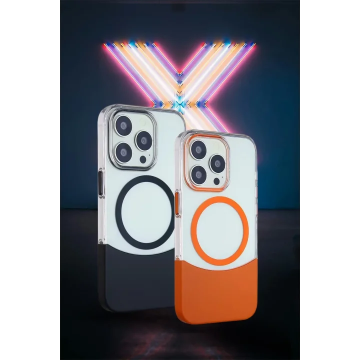 Mey İthalat®  iPhone 15 Pro PC Suit Magsafe Kapak - Turuncu