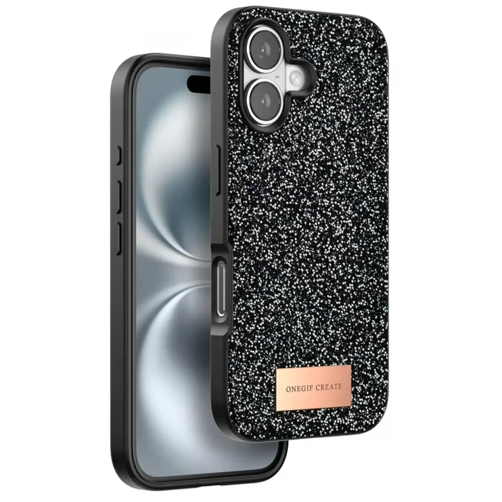 Mey İthalat®   iPhone 16 Bright Simli Kapak - Siyah