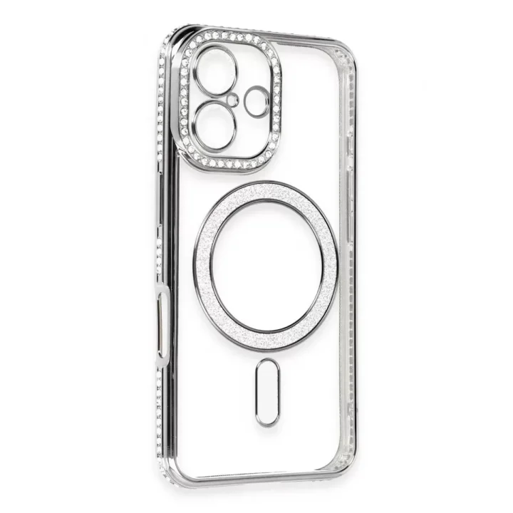 Mey İthalat®   iPhone 16 Kılıf Joke Simli Magneticsafe Kılıf - Gri