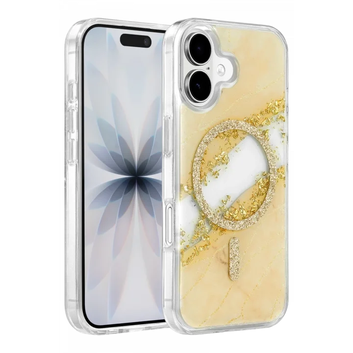 Mey İthalat®   iPhone 16 Lotus Simli Magsafe Kapak - Gümüş