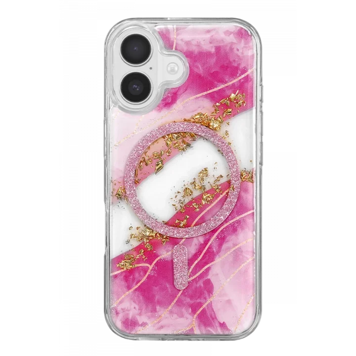 Mey İthalat®   iPhone 16 Lotus Simli Magsafe Kapak - Pembe