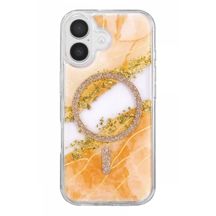 Mey İthalat®   iPhone 16 Lotus Simli Magsafe Kapak - Turuncu