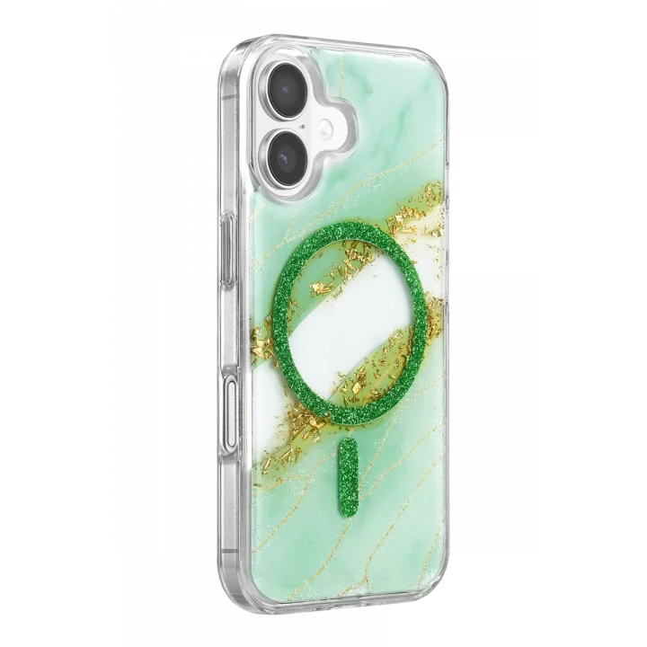 Mey İthalat®   iPhone 16 Lotus Simli Magsafe Kapak - Yeşil