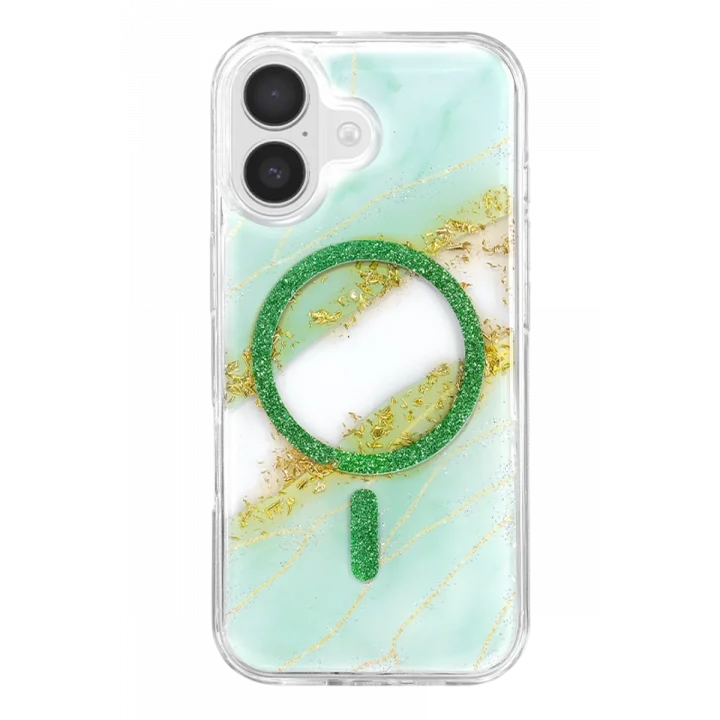 Mey İthalat®   iPhone 16 Lotus Simli Magsafe Kapak - Yeşil