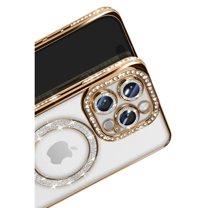 Mey İthalat®  iPhone 16 Pro Max Kılıf Joke Simli Magneticsafe Kılıf - Gold