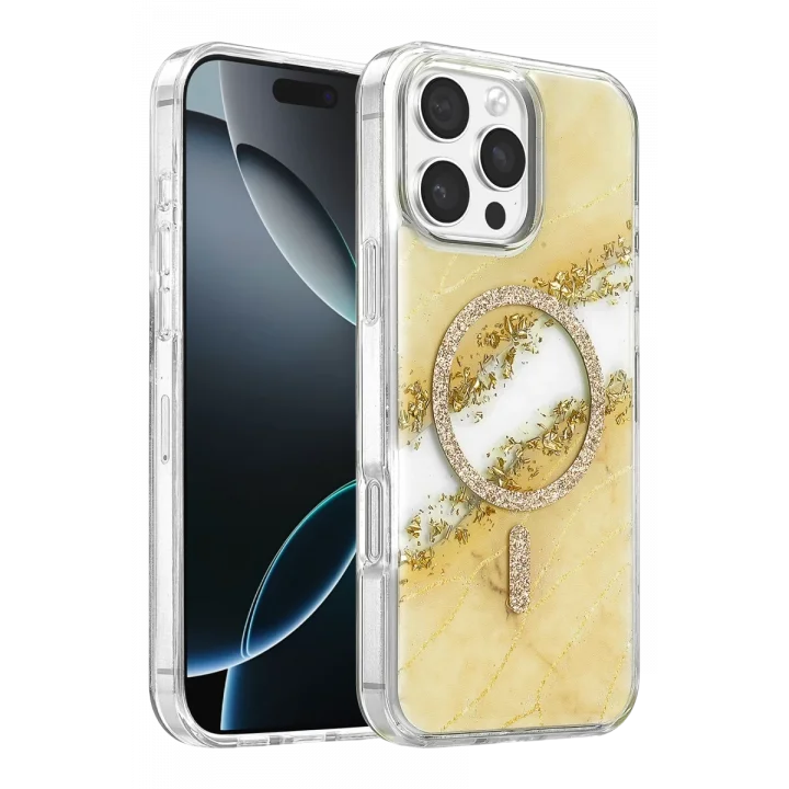 Mey İthalat®   iPhone 16 Pro Max Lotus Simli Magsafe Kapak - Gümüş
