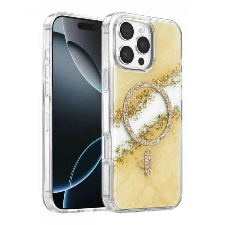 Mey İthalat®   iPhone 16 Pro Max Lotus Simli Magsafe Kapak - Gümüş