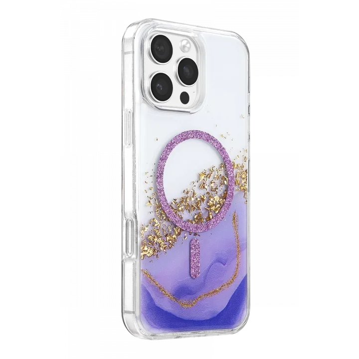 Mey İthalat®   iPhone 16 Pro Max Lotus Simli Magsafe Kapak - Mor