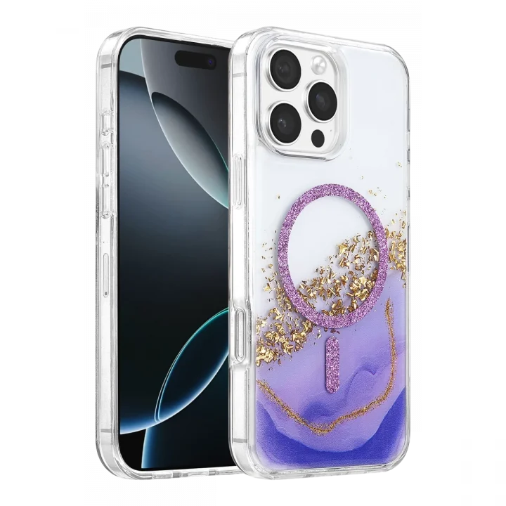 Mey İthalat®   iPhone 16 Pro Max Lotus Simli Magsafe Kapak - Mor