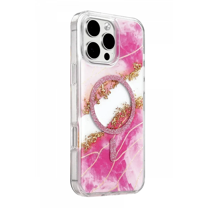 Mey İthalat®   iPhone 16 Pro Max Lotus Simli Magsafe Kapak - Pembe
