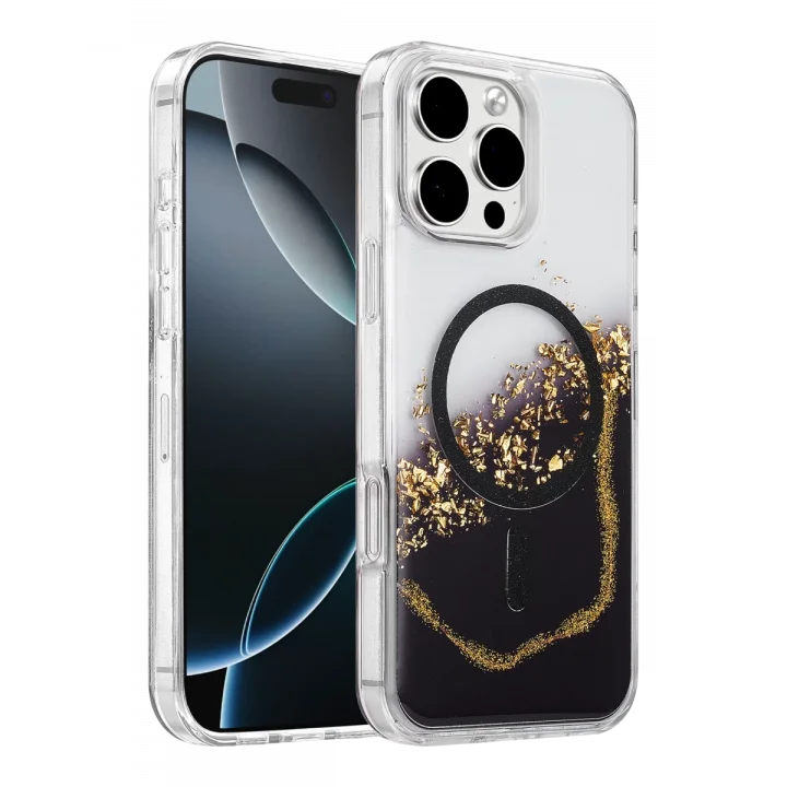 Mey İthalat®   iPhone 16 Pro Max Lotus Simli Magsafe Kapak - Siyah