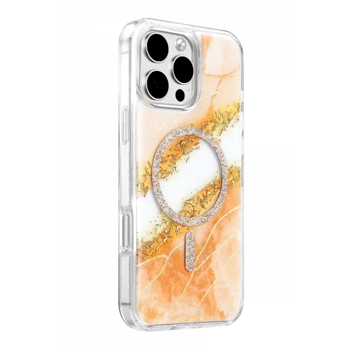 Mey İthalat®   iPhone 16 Pro Max Lotus Simli Magsafe Kapak - Turuncu