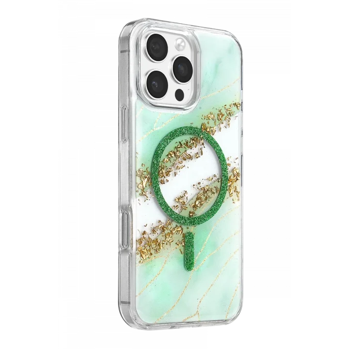Mey İthalat®   iPhone 16 Pro Max Lotus Simli Magsafe Kapak - Yeşil