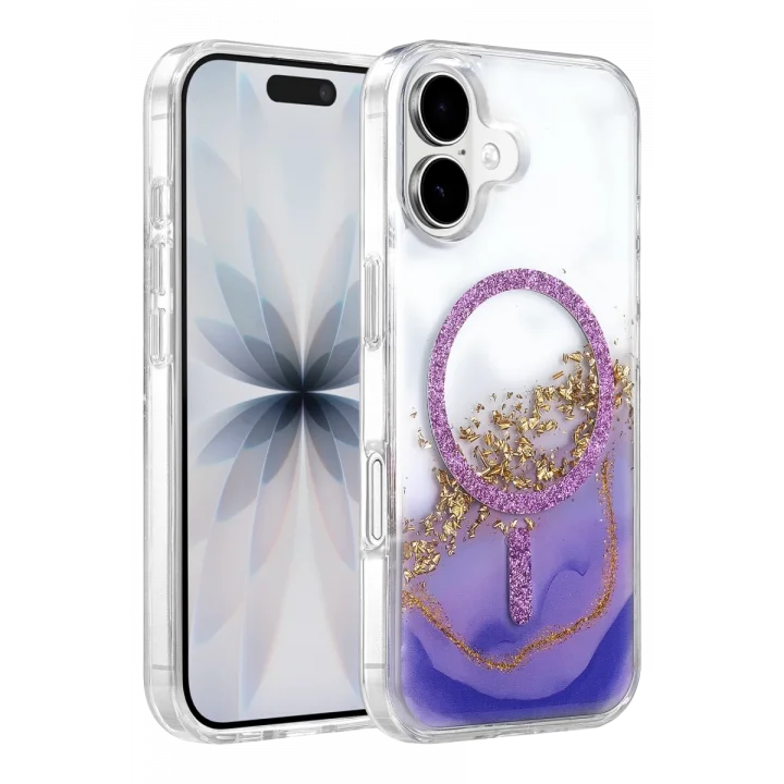 Mey İthalat®   iPhone 17 Lotus Simli Magsafe Kapak - Mor