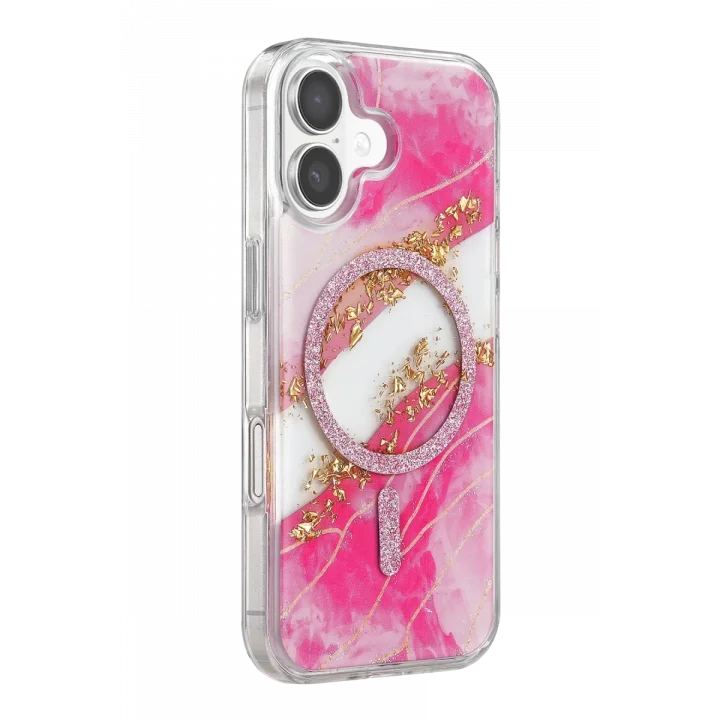 Mey İthalat®   iPhone 17 Lotus Simli Magsafe Kapak - Pembe