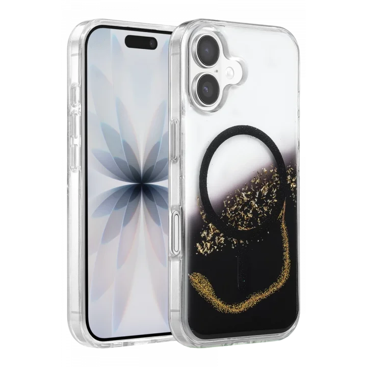 Mey İthalat®   iPhone 17 Lotus Simli Magsafe Kapak - Siyah