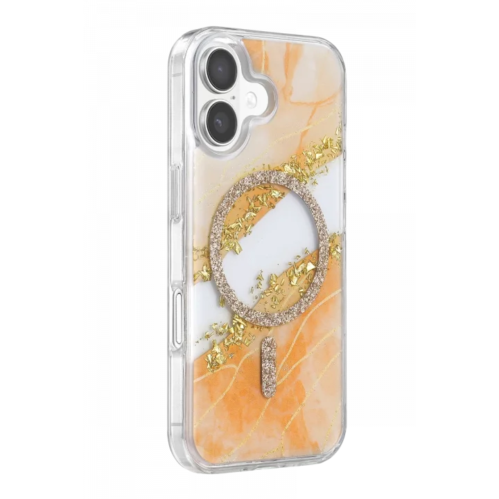 Mey İthalat®   iPhone 17 Lotus Simli Magsafe Kapak - Turuncu