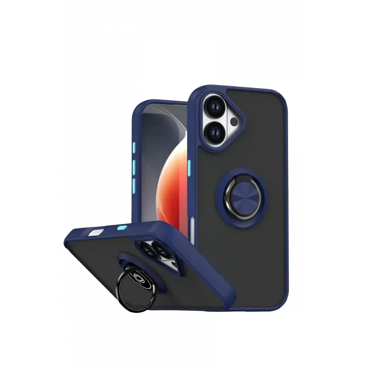 Mey İthalat®   iPhone 17 Montreal Yüzüklü Silikon Kapak - Lacivert