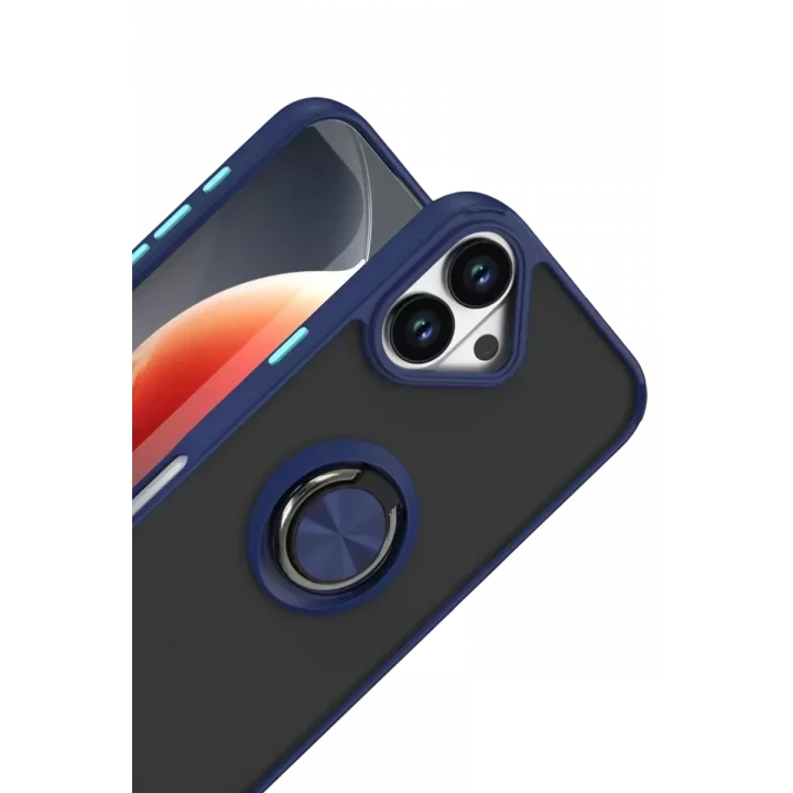 Mey İthalat®   iPhone 17 Montreal Yüzüklü Silikon Kapak - Lacivert