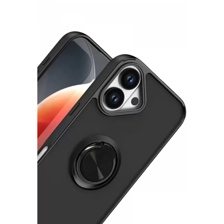 Mey İthalat®   iPhone 17 Montreal Yüzüklü Silikon Kapak - Siyah