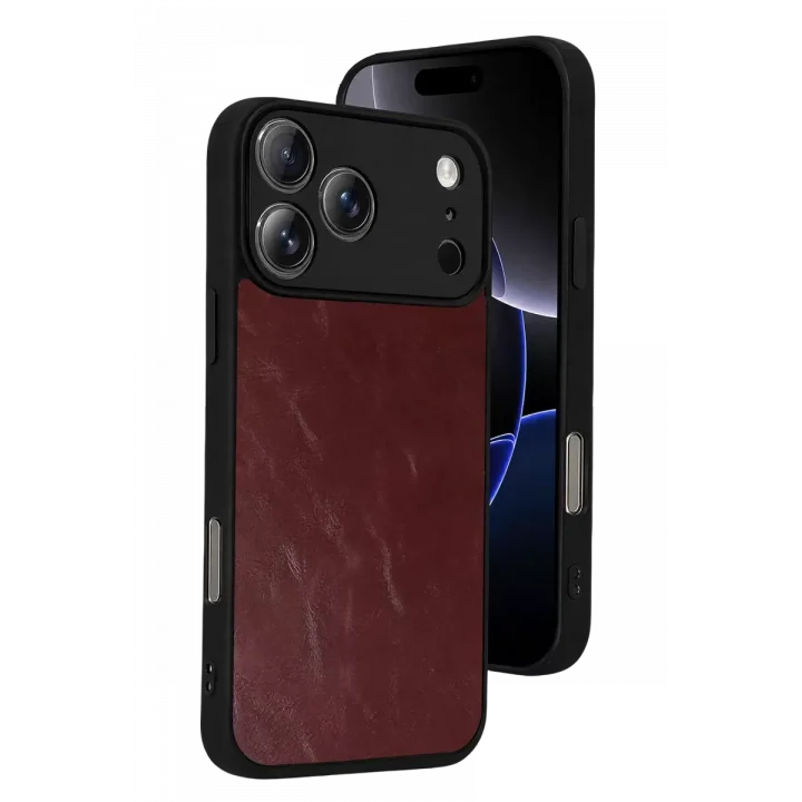 Mey İthalat®   iPhone 17 Pro Aras Deri Kapak - Bordo