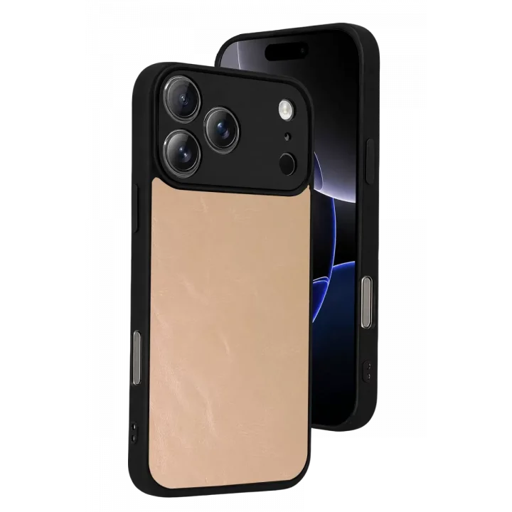 Mey İthalat®   iPhone 17 Pro Aras Deri Kapak - Pudra