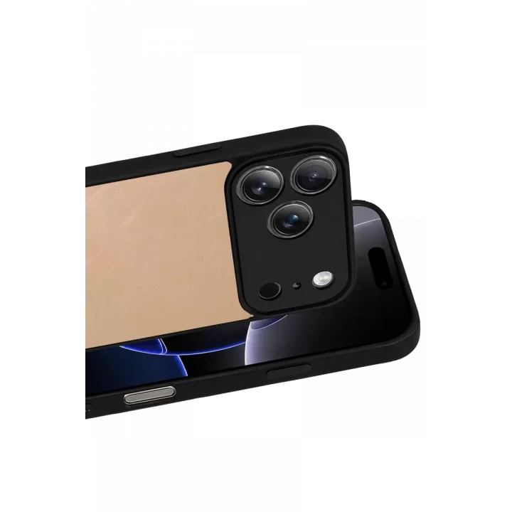 Mey İthalat®   iPhone 17 Pro Aras Deri Kapak - Pudra