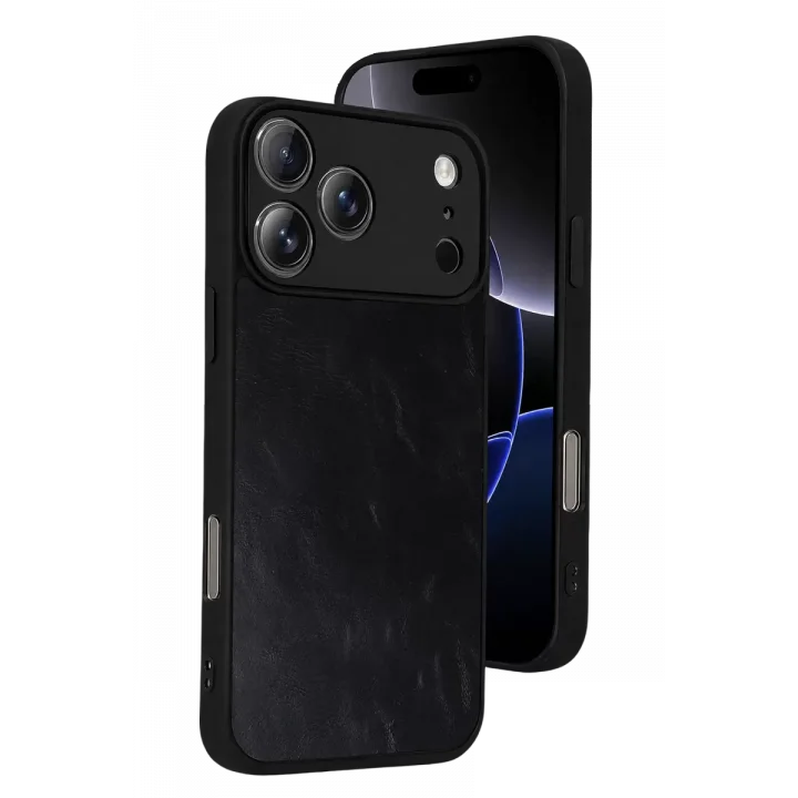 Mey İthalat®   iPhone 17 Pro Aras Deri Kapak - Siyah