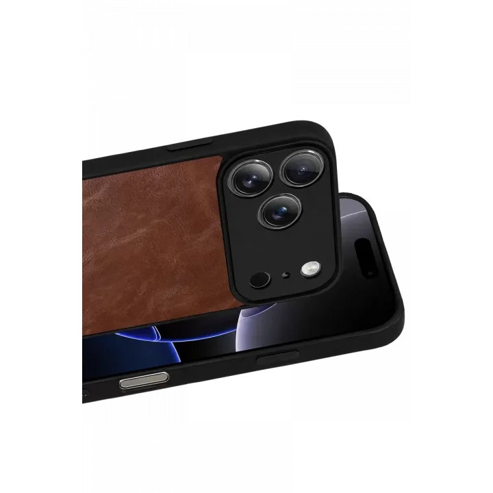 Mey İthalat®   iPhone 17 Pro Aras Deri Kapak - Taba