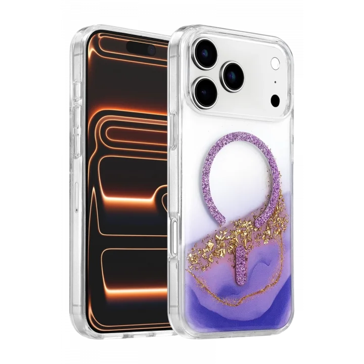 Mey İthalat®   iPhone 17 Pro Lotus Simli Magsafe Kapak - Mor