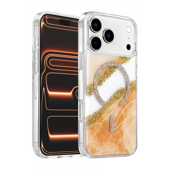 Mey İthalat®   iPhone 17 Pro Lotus Simli Magsafe Kapak - Turuncu