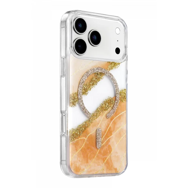 Mey İthalat®   iPhone 17 Pro Lotus Simli Magsafe Kapak - Turuncu