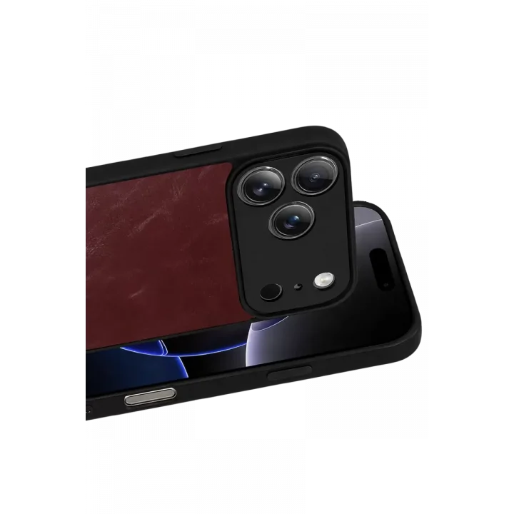 Mey İthalat®   iPhone 17 Pro Max Aras Deri Kapak - Bordo