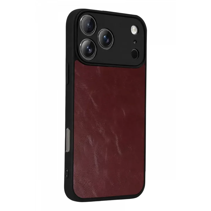 Mey İthalat®   iPhone 17 Pro Max Aras Deri Kapak - Bordo
