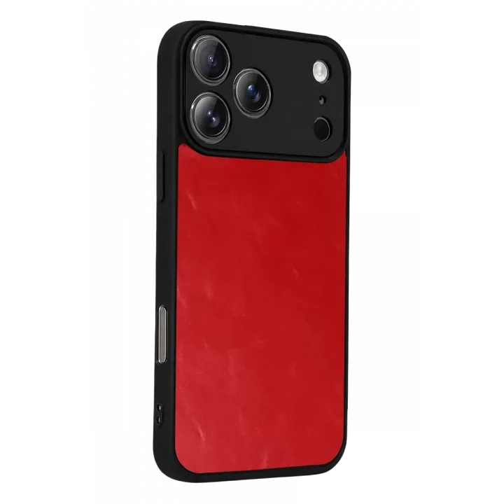 Mey İthalat®   iPhone 17 Pro Max Aras Deri Kapak - Kırmızı