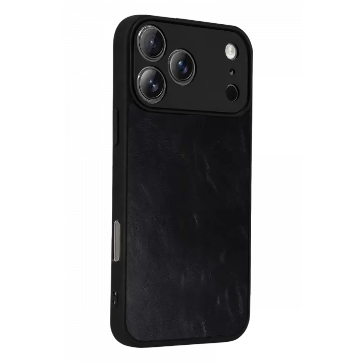 Mey İthalat®   iPhone 17 Pro Max Aras Deri Kapak - Siyah