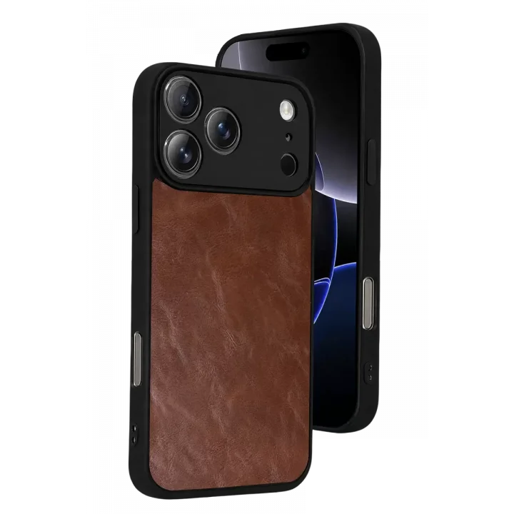Mey İthalat®   iPhone 17 Pro Max Aras Deri Kapak - Taba