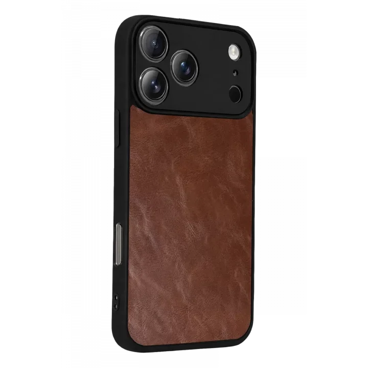 Mey İthalat®   iPhone 17 Pro Max Aras Deri Kapak - Taba