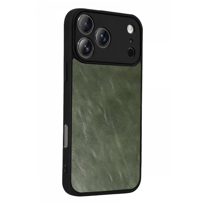 Mey İthalat®   iPhone 17 Pro Max Aras Deri Kapak - Yeşil