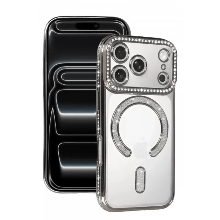 Mey İthalat®   iPhone 17 Pro Max Joke Simli Magneticsafe Kılıf - Gümüş